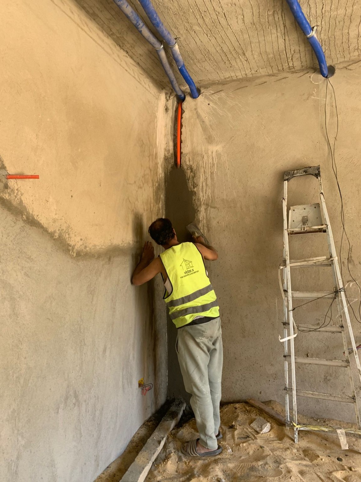 Interior wall finishing work